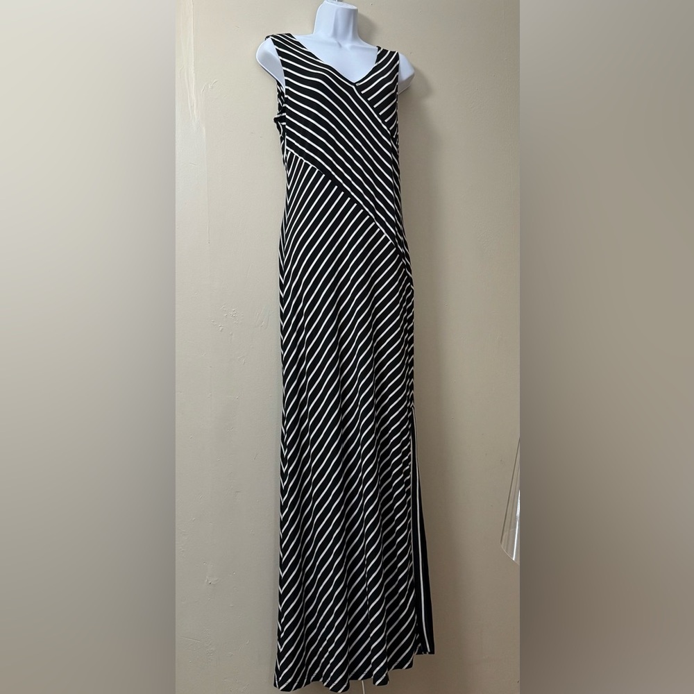 Nina Leonard Black and White Halter Maxi Dress